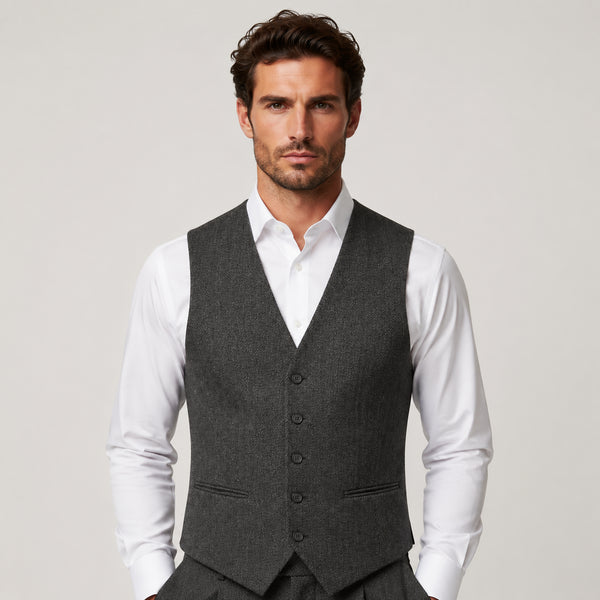 Charcoal Herringbone Vest
