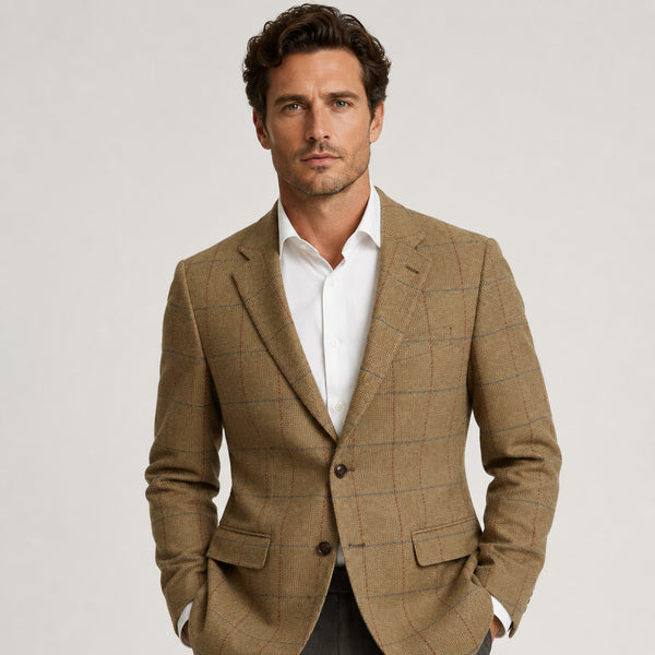 Camel Overcheck Wool Blazer